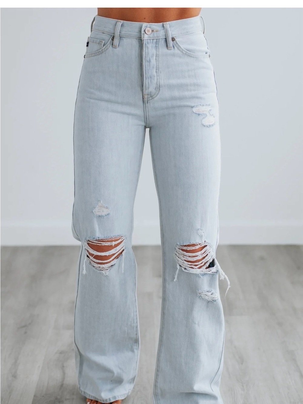 Flying Monkey Light Blue Distressed Wide-Leg Jeans